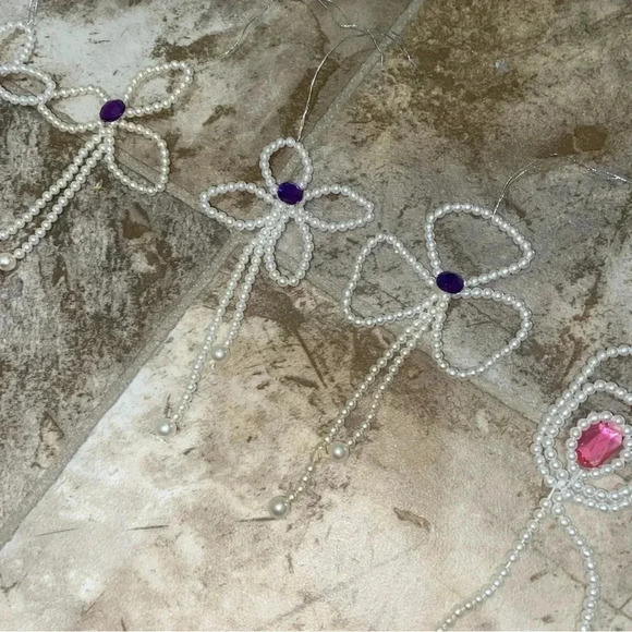 Vintage Christmas Pearl Pink and Purple Diamond Spade and Oval Shapes Ornaments - Picture 6 of 13